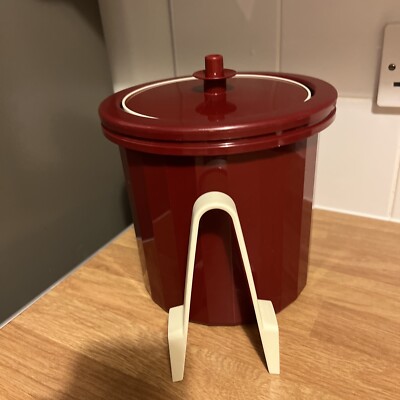 Vintage Tupperware 1683 Thermo Eiskübel Burgunderrot Druckknopf Deckel Zange