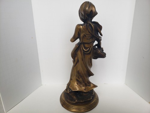 Arteriors Bronze Peasant Girl With Fruit Basket Statue Unsigned - Vintage - Picture 4 of 11