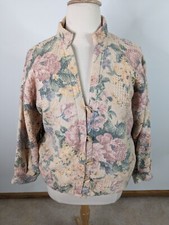 Vintage 90s Cottagecore Womens Large Quilted Floral Bomber Relaxed Jacket Coat