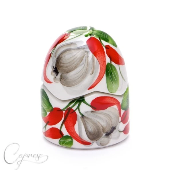Bassano Ceramic Salt And Pepper Shakers 8 Cm High Chili With Garlic New