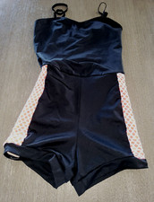 WEISSMAN womens SMALL 1 PC DANCE UNITARD BLACK white PINK trim super condition