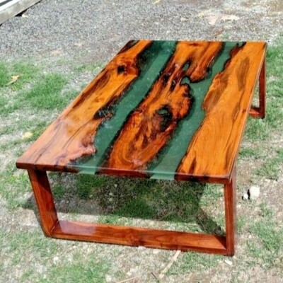 Green Epoxy River Table ? Live Edge Walnut Wood Handmade