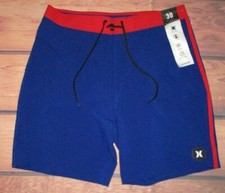 MENS HURLEY 4-WAY STRETCH BLUE RED SWIM BOARD SHORTS SIZE 30