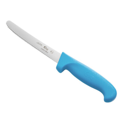 Choice 4 1/2'' Serrated Edge Utility / Bar Knife with Blue Handle