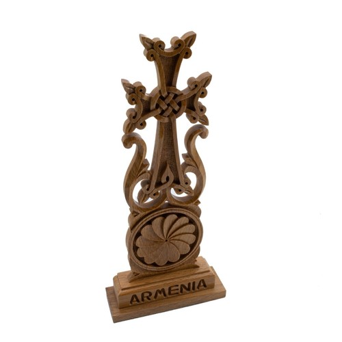 Light brown Wooden "KHACHKAR" Cross for Desk best Armenian gift souvenir - Picture 2 of 5
