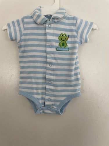 Carter's Baby Boys Cute Frog Striped 100% Cotton Short Sleeve Bodysuit Blue 3M - 第 1/7 張圖片