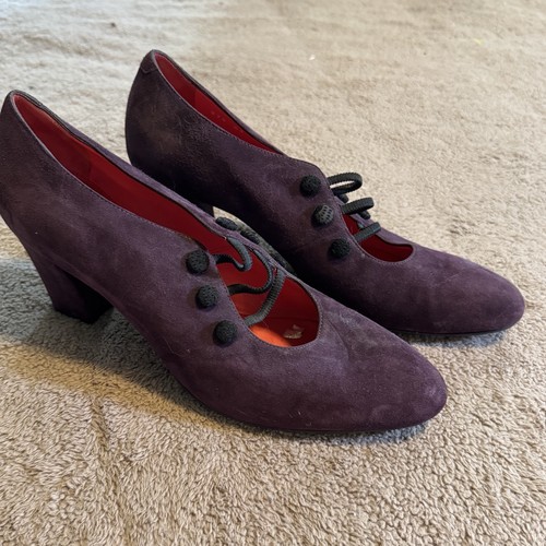 PAS DE ROUGE Purple Suede Strappy Pumps/Booties Size 41 Made in Italy LUXURY