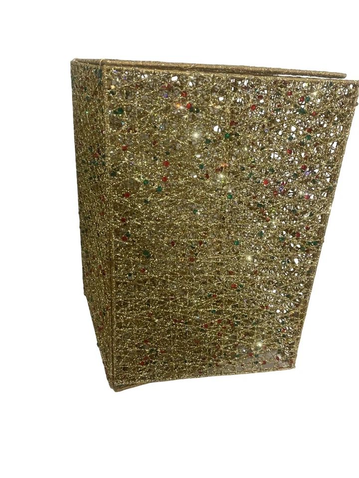 Caja metálica regalo malla tono dorado con dorado colorido plegable Navidad Foto 4 de 4