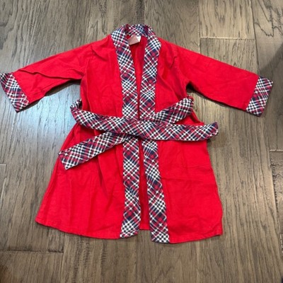 Vintage Montgomery Ward Kids Robe Red Plaid Trim Size 2/3 Cotton Blend
