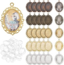 60Pcs Pendant Tray Kit, 30Pcs 5 Color Oval Pendant Blank Bezel, 30Pcs 25 X 18Mm