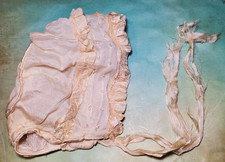 ANTIQUE SILK RUFFLED KNOTED LINED INFANT BONNET FOR YOUR BABY DOLLS