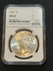 1923 PEACE DOLLAR NGC MS64! TERRIFIC COLLECTOR GRADE! BEAUTIFUL COIN!