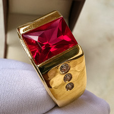 Natural Ruby Gemstone with 925 Sterling Silver Gold Plated Ring Men's Jewelry