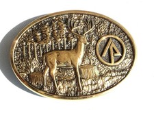 Vintage Elk Deer International Paper Brass Belt Buckle BTS 3-5/8" x - 2 7/8"