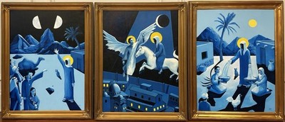 Wonders of the Prophet  Triptych Three Acrylic Paintings Muhammad Islamic Art