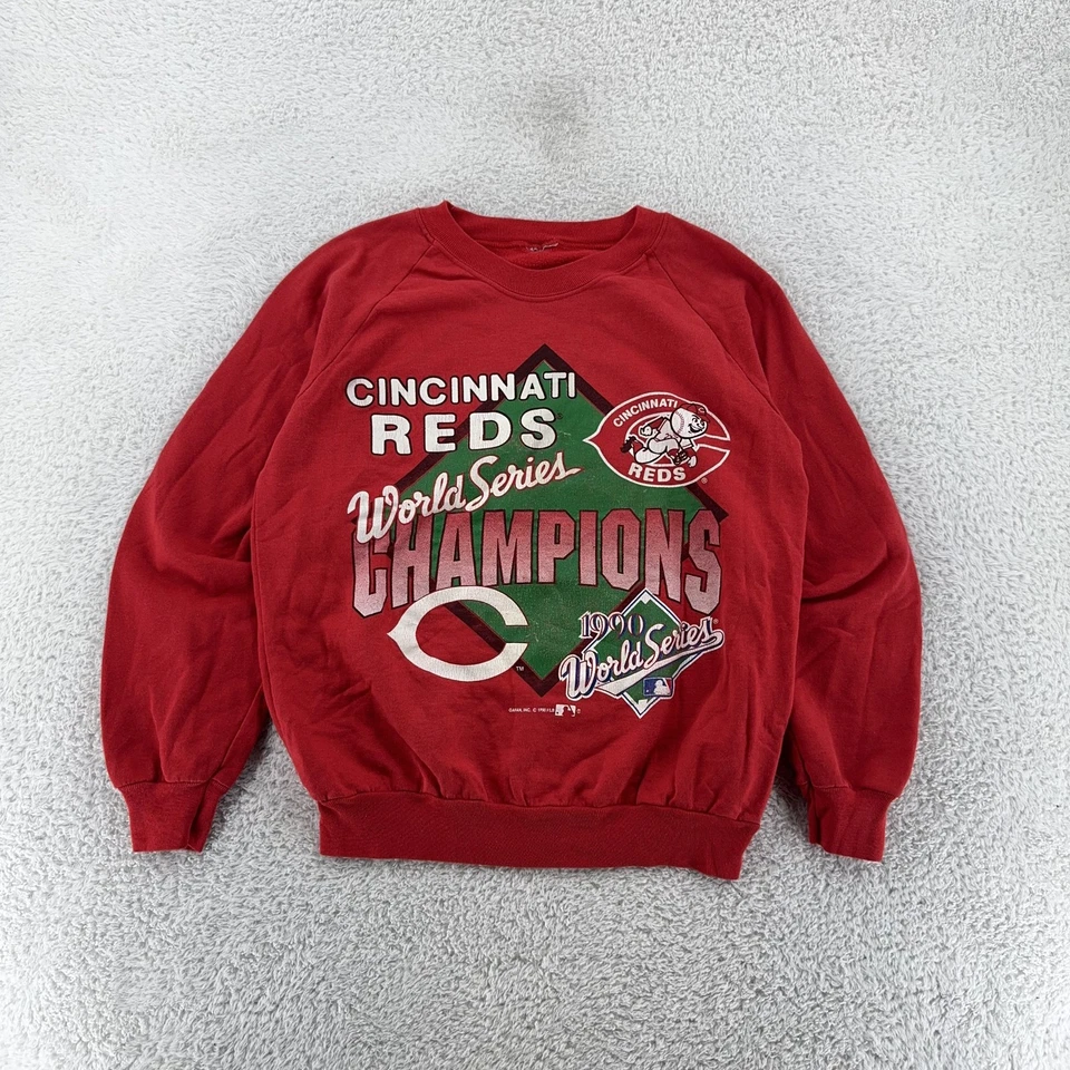 Vintage Cincinnati Reds Sweater BOXY XS MLB Baseball 1990 World Series 90s - Image 2 of 4