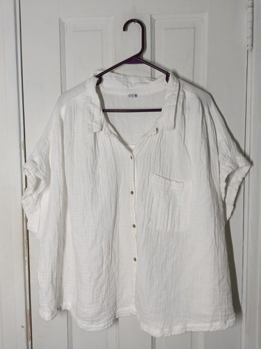 Old Navy Damen Crinkle Gaze Button-Down Shirt Top weiß 3X Plus Musselin C1