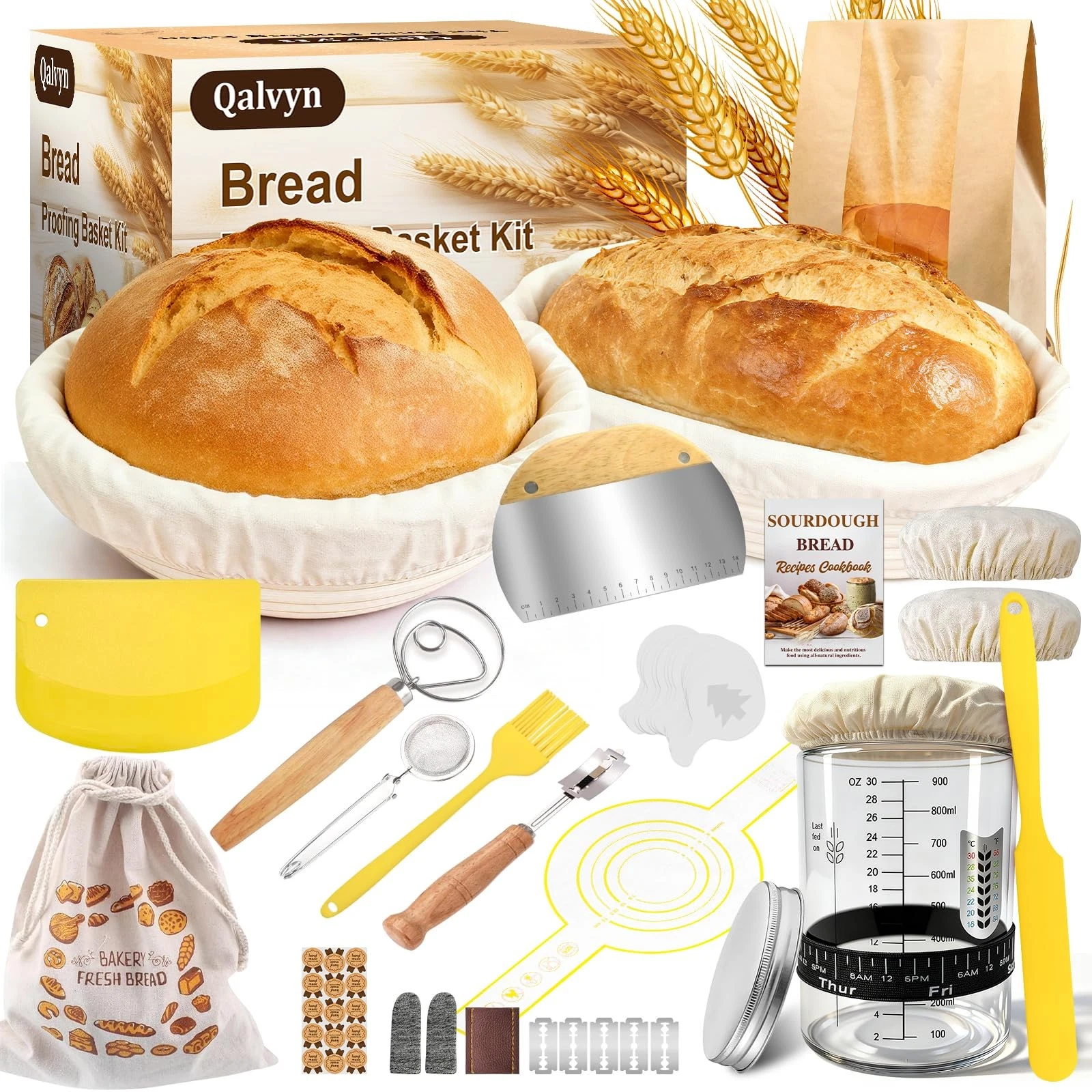 Sourdough Starter Kit with Banneton Bread Proofing Basket, Sourdough Bread Ba...