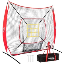 7x7 FT Baseball and Softball Practice Net with Strike Zone Target Pitching Net
