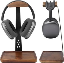 GEVO Walnut Headphone Stand, Wood Headset Stand for Desk, Universal Headphone Ho