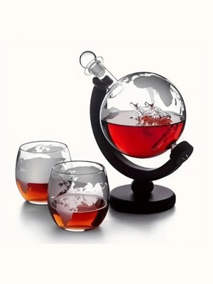 NEW 27.3oz Whiskey Decanter Globe Set w/ 2 Glasses FREE SHIPPING