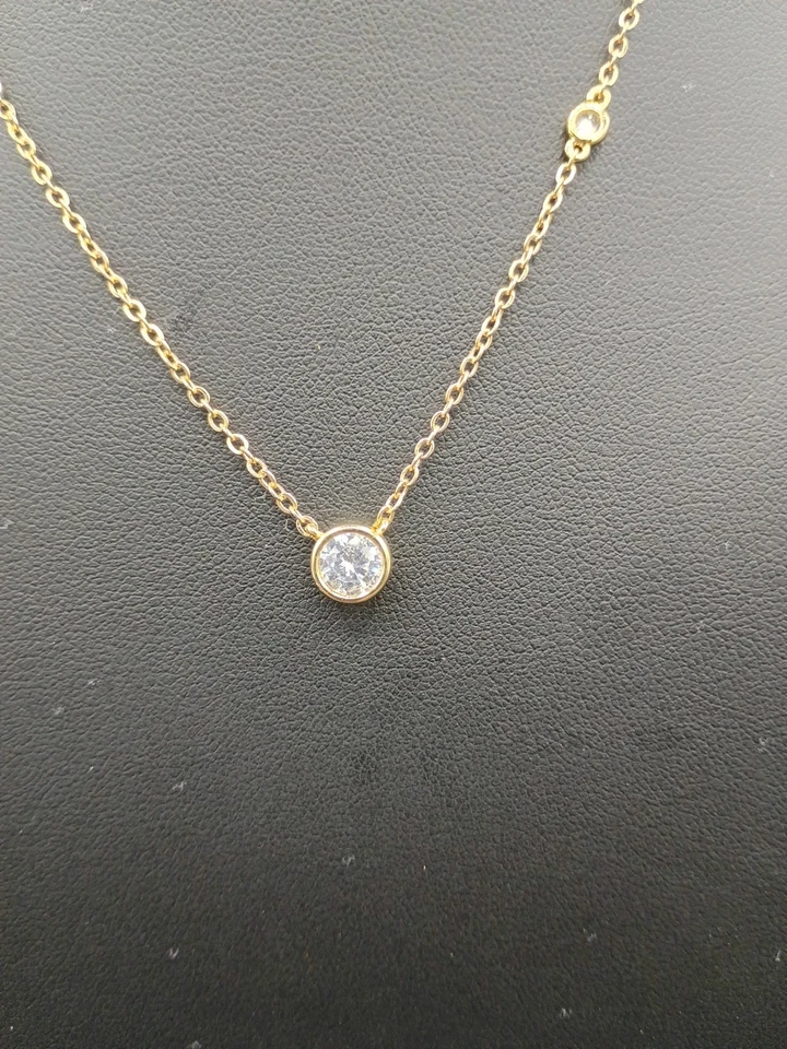 CZ by Kenneth Jay Lane Gold tone Round Bezel Set Pendant Necklace 16" + 3" ext. - Image 2 of 4