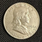Ben Franklin 90% SILVER Half Dollar,  1954