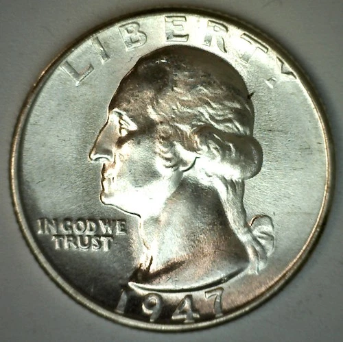 1947 D Washington UNCIRCULATED Silver Quarter 25c US Coin Denver Minted Coin