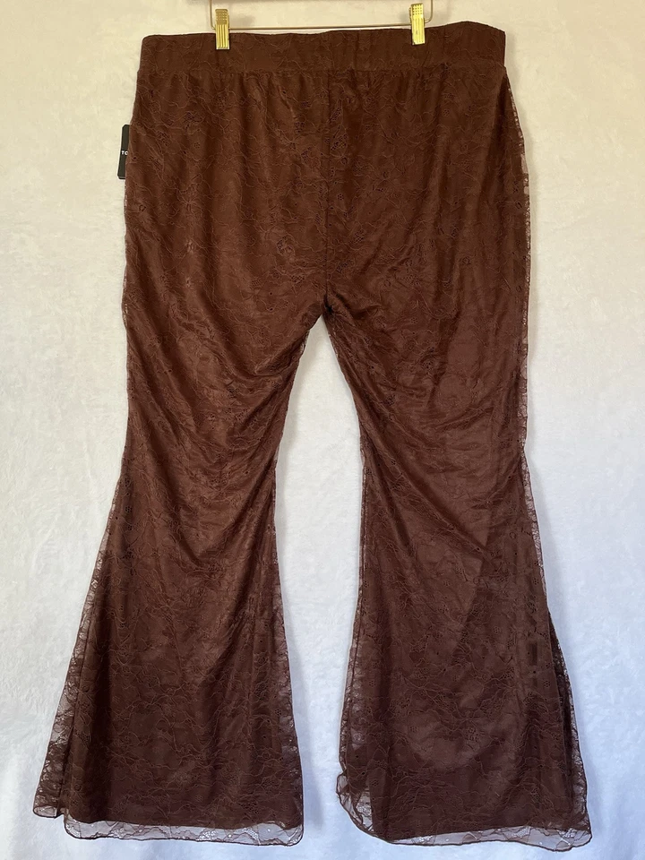 "Pantalones de mujer Torrid Festi 2 marrón chocolate acampanados encaje tiro alto entrepierna 30"" nuevos con etiquetas" Foto 4 de 4