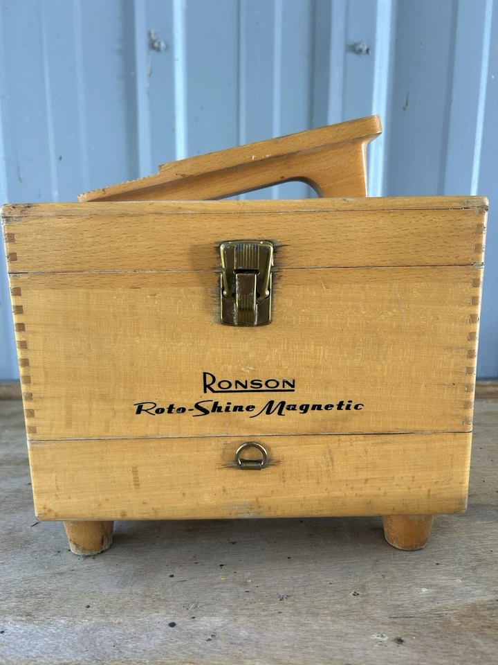 Винтажный Ronson 2-скоростной Roto-Shine магнитный электрический полировщик обуви набор деревянная коробка - Изображение 2 из 4
