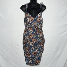 ASTR The Label Floral Tie Shoulder Midi Sheath Dress Blue Orange White Size M