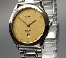 N MINT RADO DIASTAR 160.0404.3 Gold Dial Quartz Date 33mm Men's Swiss Watch