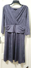 FLASH SALE Tiana B LARGE STRETCHY Shift Dress SHINY SILVER Gray Ruched Waist 3/4