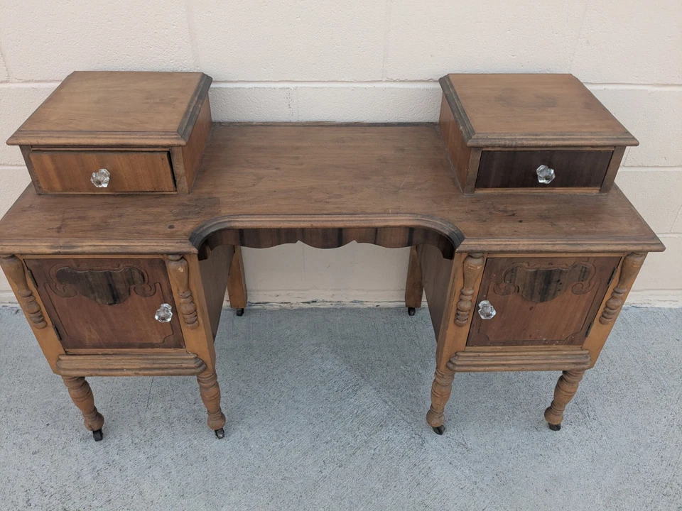 Escritorio tocador vintage sin espejo estilo Hollywood Regency Foto 2 de 4