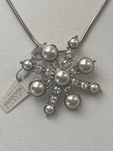 Touchstone Crystal By Swarovski Pearl Snowflake Pin/Necklace - Picture 4 of 7