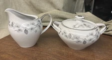 8 Meito China Silver Pine Creamer and Sugar Bowl