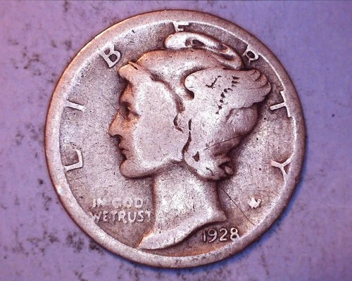 1928-D  MERCURY DIME VG+  **217-6