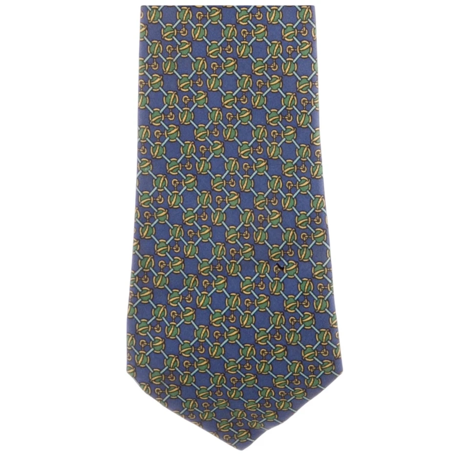 Auténtica corbata HERMES Paris para hombre 100 % seda azul verde caballo ecuestre 7238 EA Foto 4 de 4