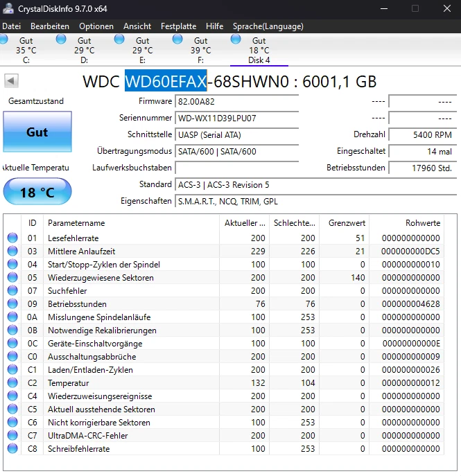 6TB WD60EFAX Western Digital RED NAS interne Festplatte SATA3 - Bild 2 von 2