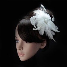 Wedding Ivory Feather Fascinator Flower Pearl Hair Barrette Bird Cage Veil Clip