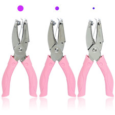 3 Pieces Metal Handheld Paper Punch Single-Hole Tag Punch Set with Plastic Handl