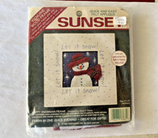 Sunset Felt Applique Happy Snowman Frame "Let it Snow" 5" x 5" NIP