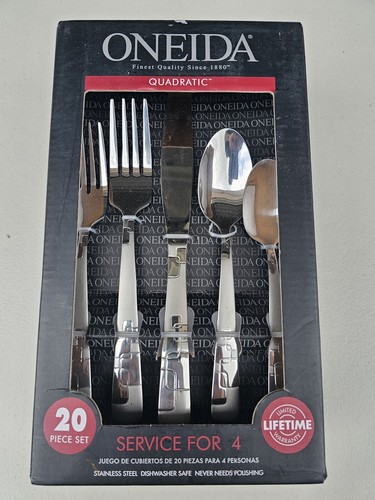 New Oneida Quadratic Service For 4, 20 Piece Silverware Flatware