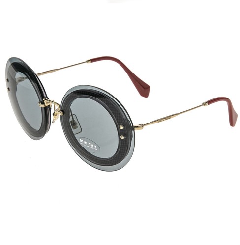 MIU MIU REVEAL 10R Gold Gray Fabric Round Oversized Sunglasses MU10RS Authentic - Picture 4 of 12