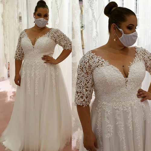 Plus Size Wedding Dresses V Neck Half 