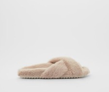 NWT Zara Pink Faux Fur Slide Slippers Size 6 ...