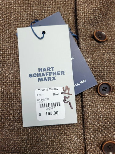 New $195 Hart Schaffner Marx Button Suit Vest Men's 40 R Wool SILK LINEN Brown - Picture 6 of 7