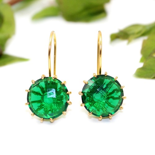 Gemstone Green Onyx Round Shape Prong Setting Gold Plated Earrings Her