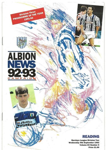 Football Programme>WEST BROMWICH ALBION v READING Sept 1992