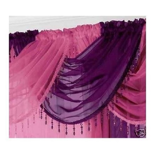 READY MADE VOILE SWAG x1 DRAPE PELMET CURTAIN CRYSTAL BEADED TRIM SWAGS 56x45CM - Picture 7 of 11